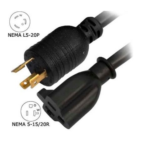 Conntek STW Locking Extension Cord, 12 AWG, 12/3, 1 Outlets, 5-15/20R, Black, L5-30P, 8 ft 8FL520520